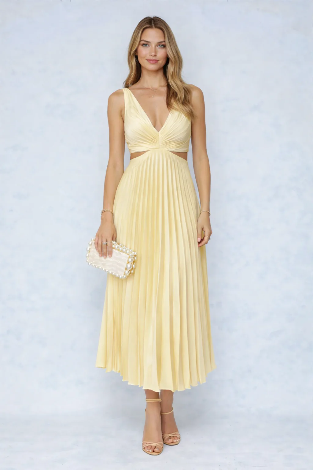 Cathya I vestido midi plisado escote cruzado