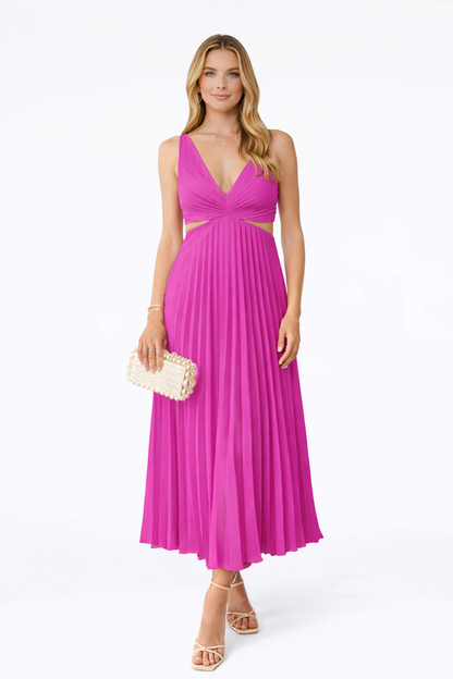Cathya I vestido midi plisado escote cruzado