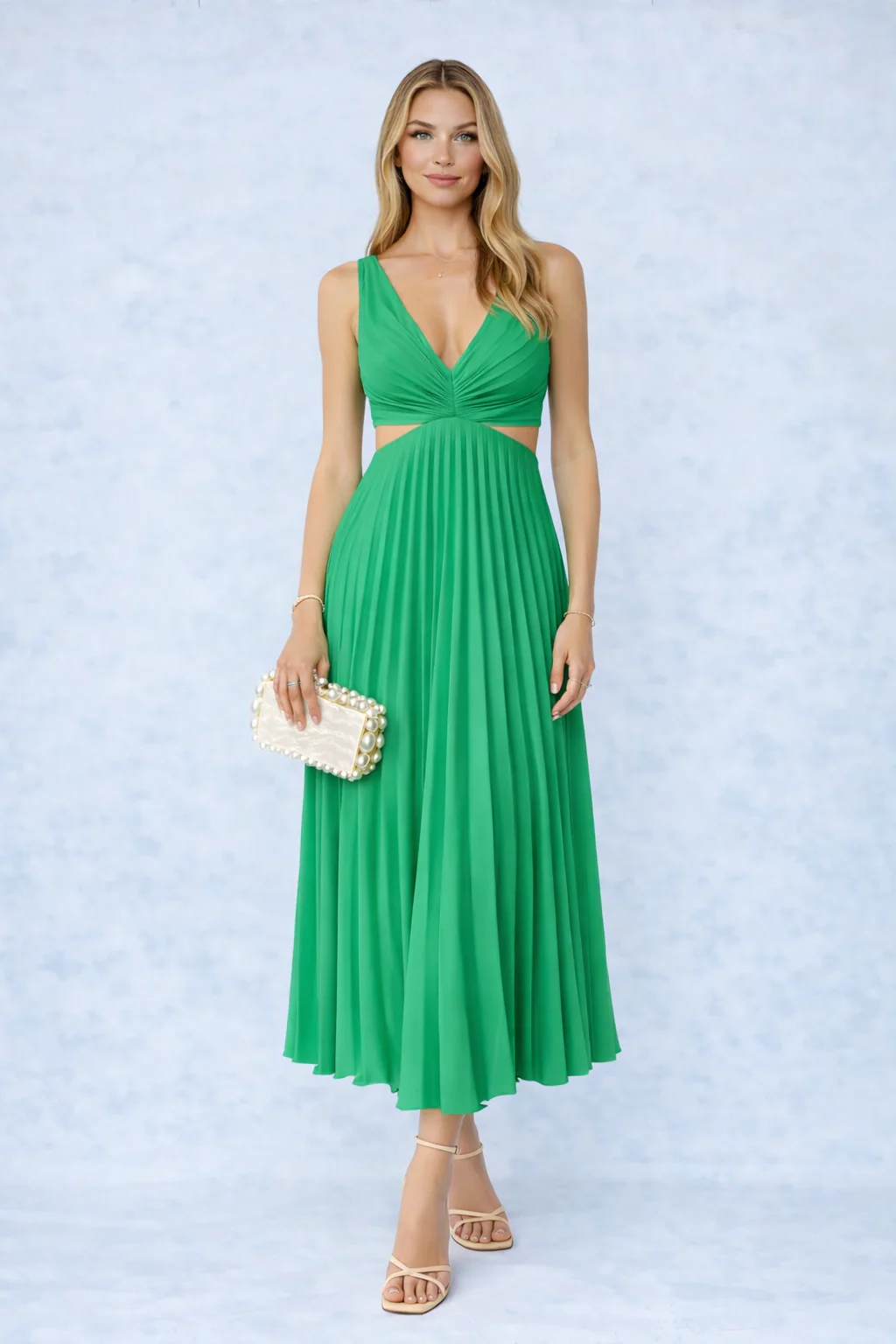 Cathya I vestido midi plisado escote cruzado