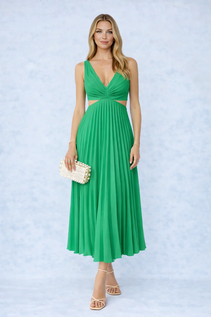 Cathya I vestido midi plisado escote cruzado