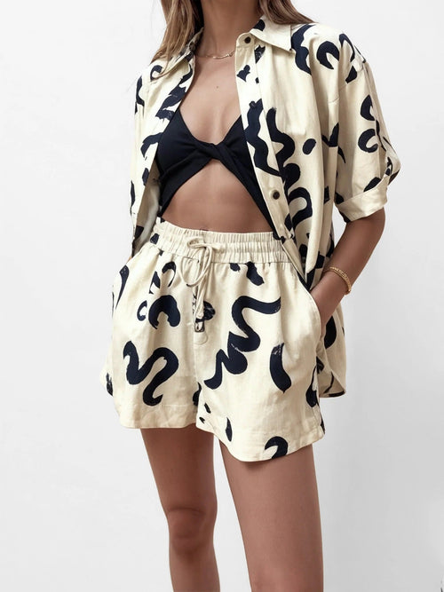 Donatella I conjunto dos piezas estampado abstracto pinceladas