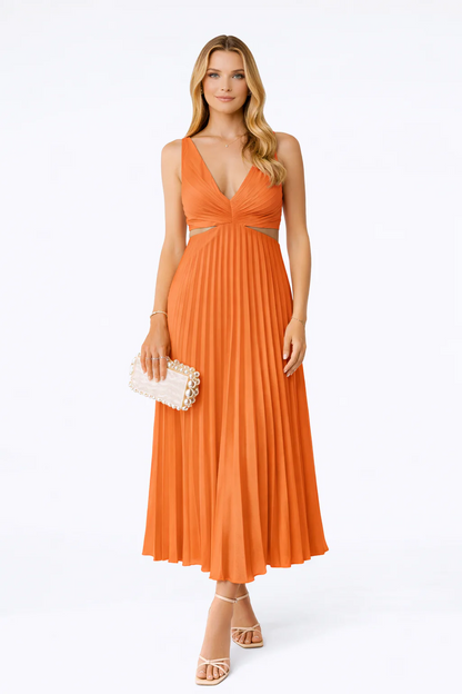 Cathya I vestido midi plisado escote cruzado