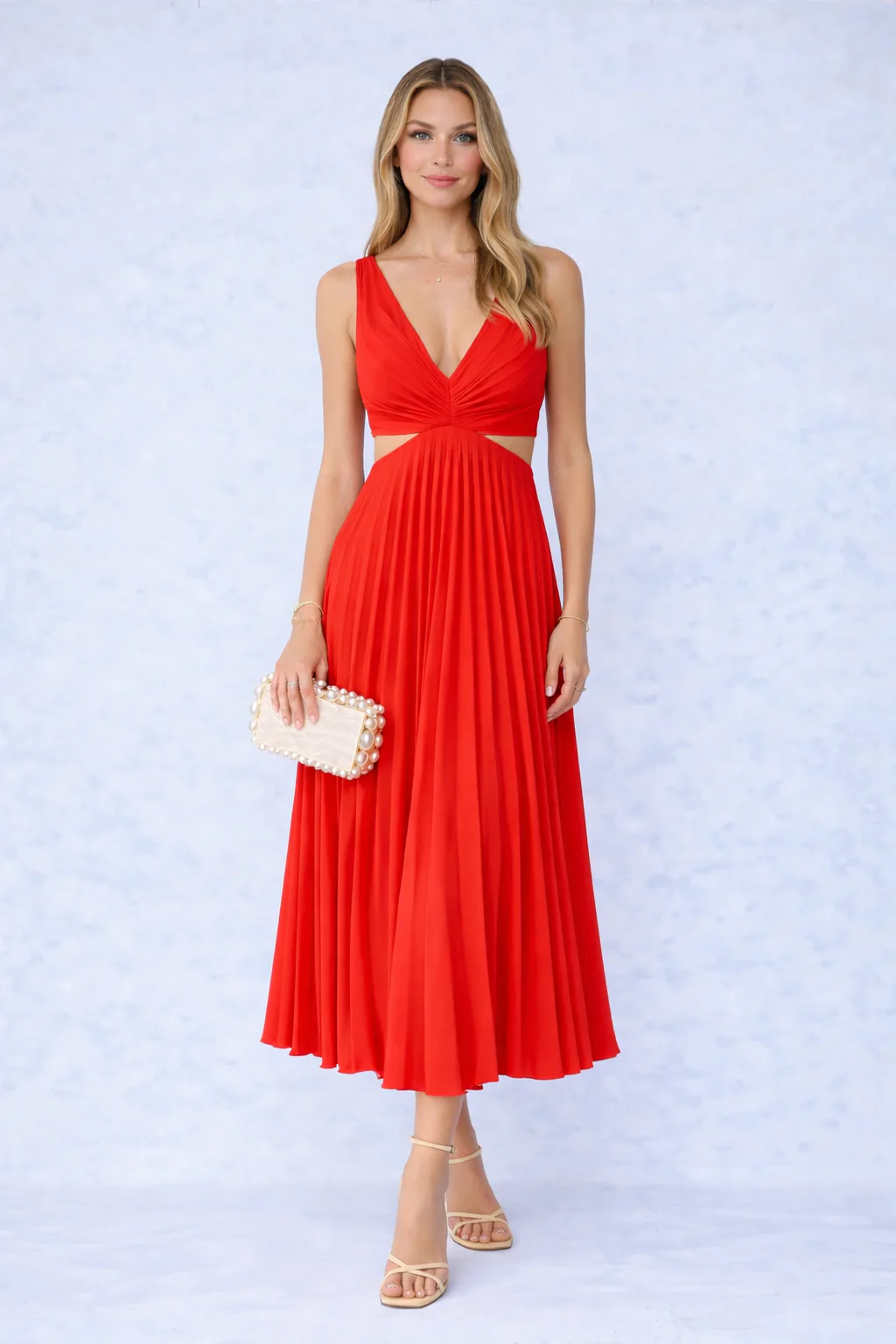 Cathya I vestido midi plisado escote cruzado