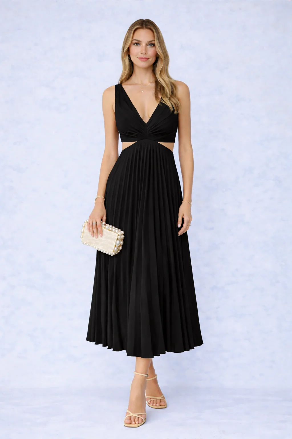 Cathya I vestido midi plisado escote cruzado