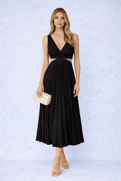 Cathya I vestido midi plisado escote cruzado