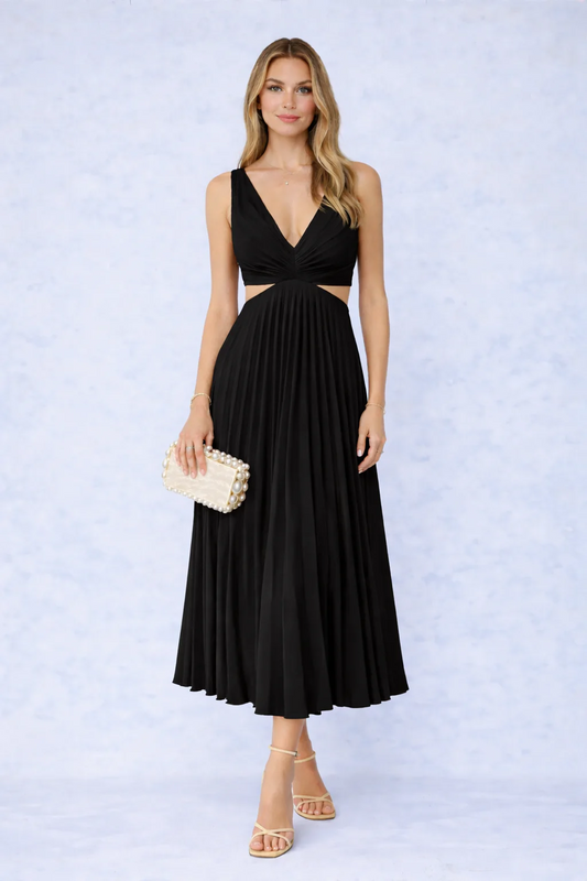 Cathya I vestido midi plisado escote cruzado