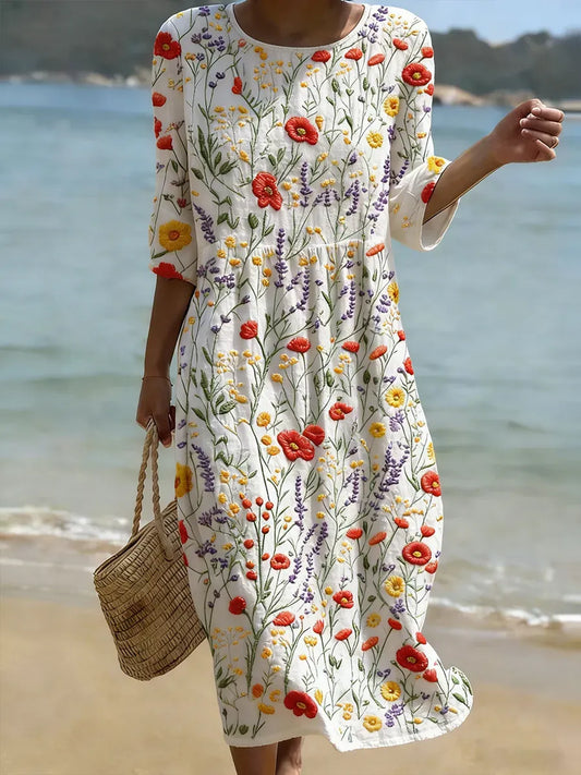 Cristina | vestido maxi floral de cuello redondo