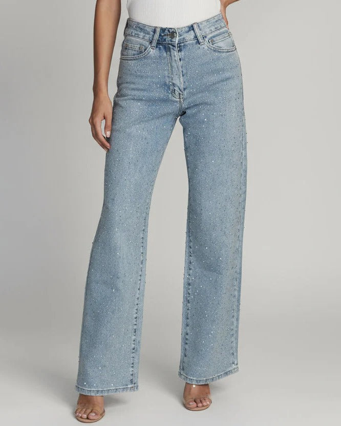 Madanne I jeans tiro alto con cristales
