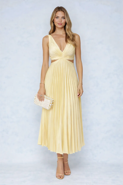 Cathya I vestido midi plisado escote cruzado