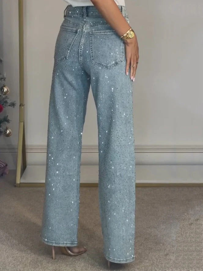Madanne I jeans tiro alto con cristales