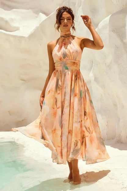 Iris I vestido midi halter acuarela