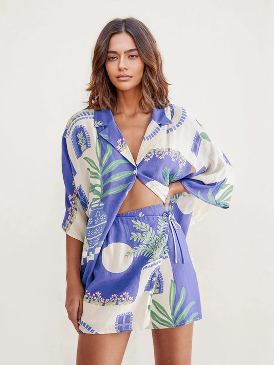Simone I conjunto camisero estampado costa azzurra