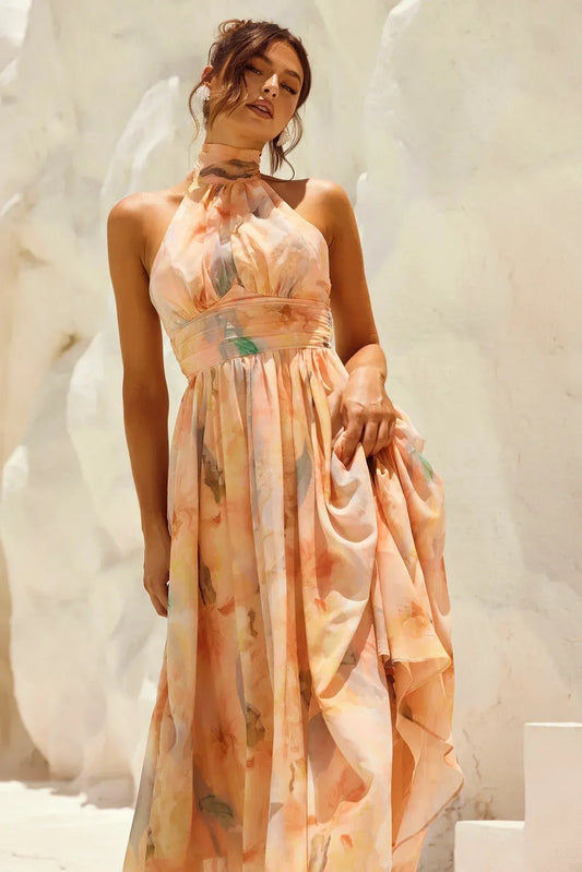 Iris I vestido midi halter acuarela