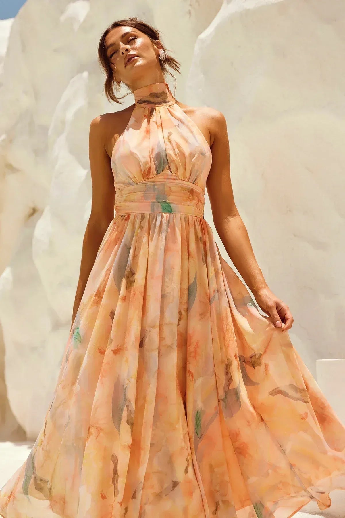 Iris I vestido midi halter acuarela