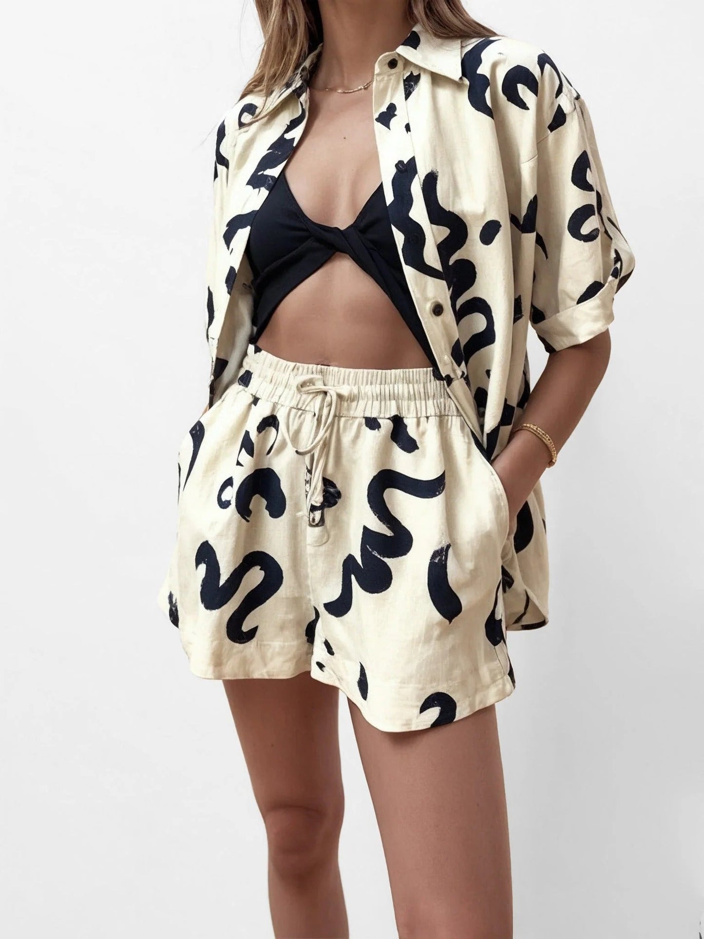 Donatella I conjunto dos piezas estampado abstracto pinceladas
