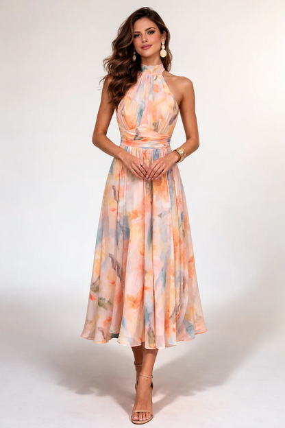 Iris I vestido midi halter acuarela